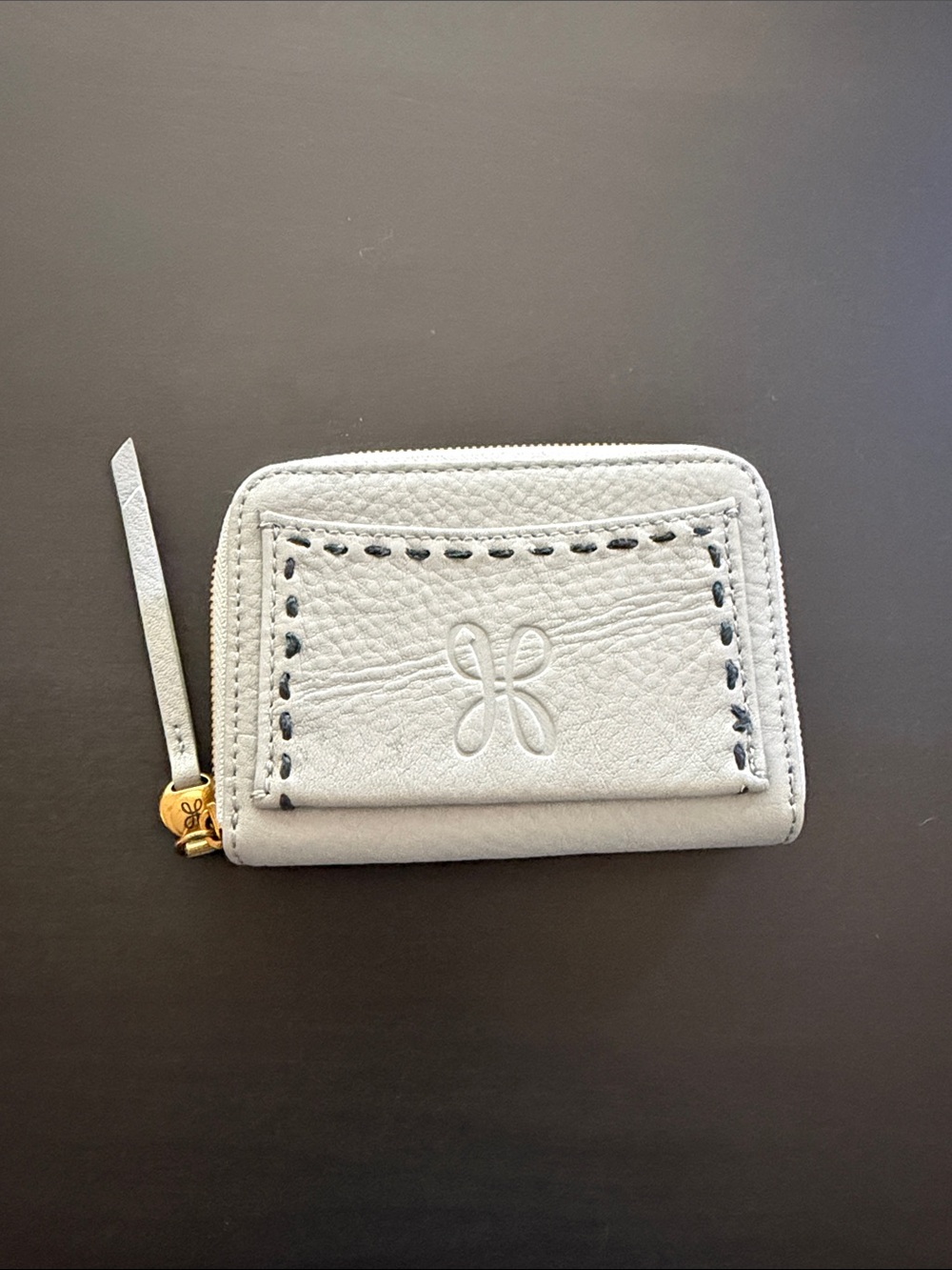HOBO Stamped Leather Zip Card Wallet in Light Gray